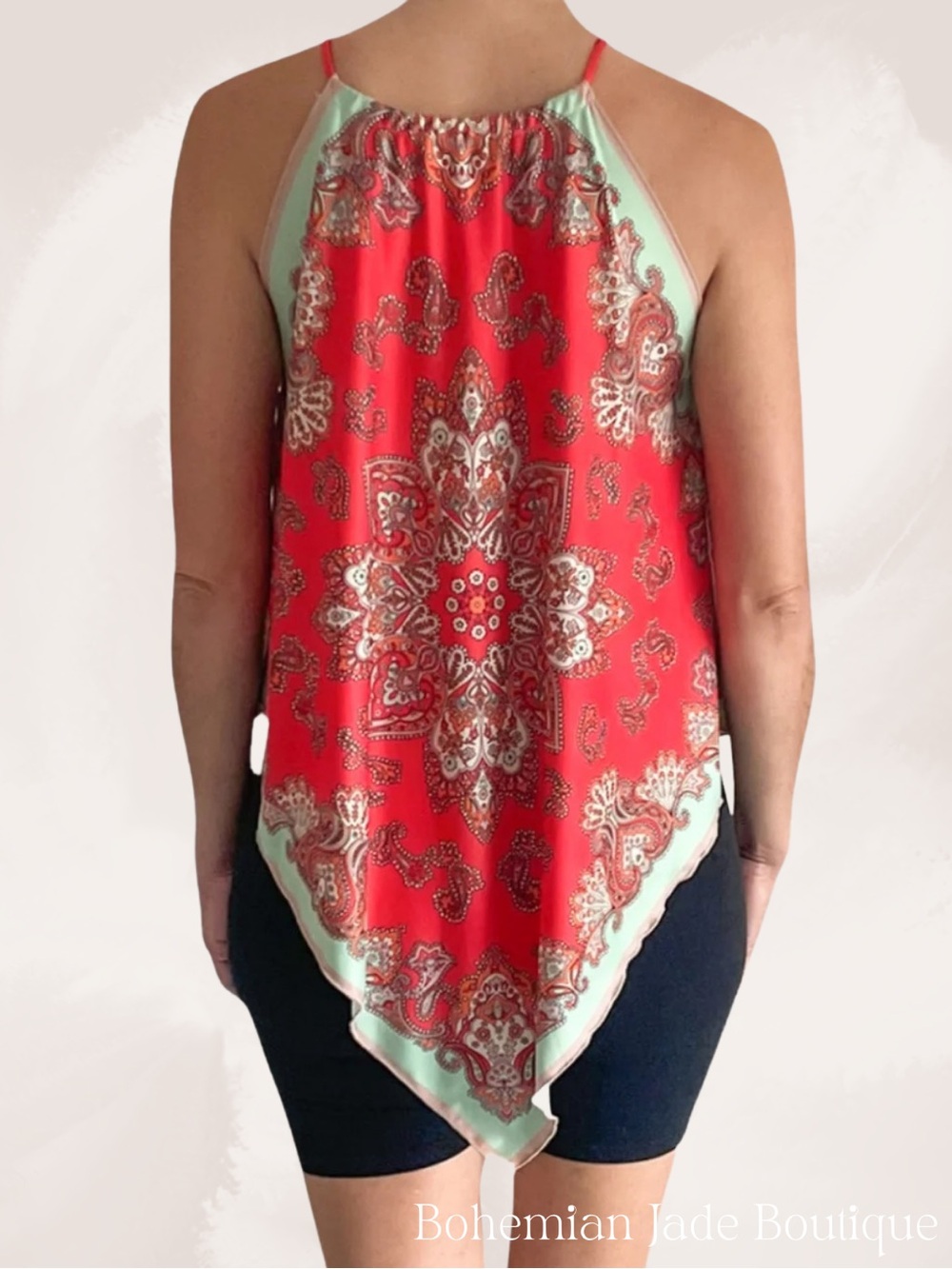 Zara Paisley Scarf Tank Top Red Mint Handkerchief Hem Women’s Small - Picture 3 of 6
